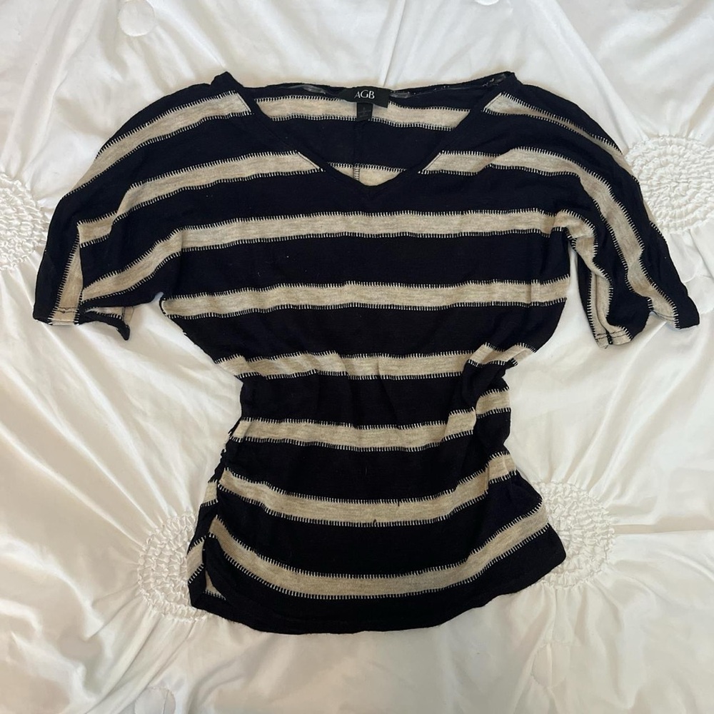 AGB Black and White Fitted Short Sleeve Knit Tee